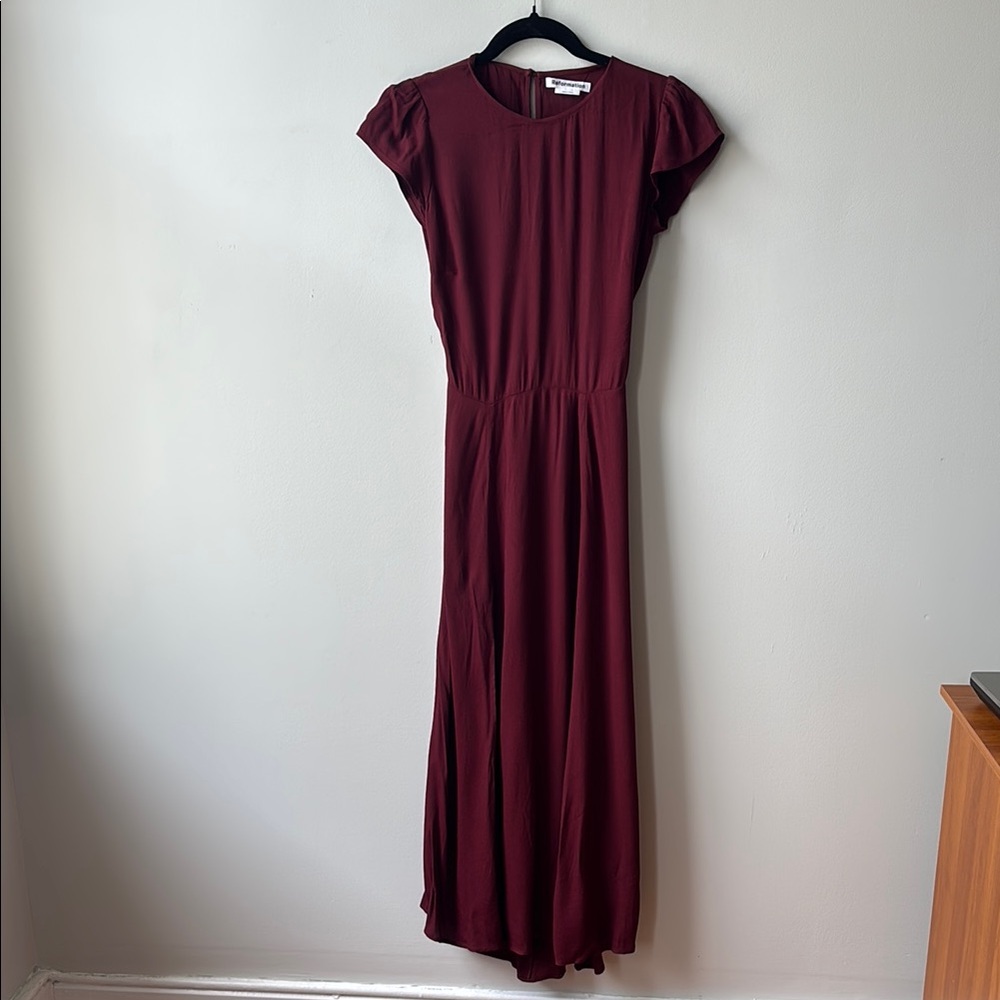 Reformation Red Maxi Dress with Flutter Cap Sleeves